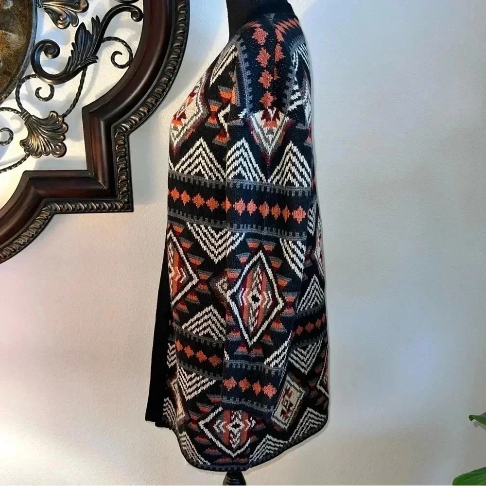 Savanna Jane Women’s Aztec Duster Topper Long Sweater Black Copper Size Small - Picture 8 of 13